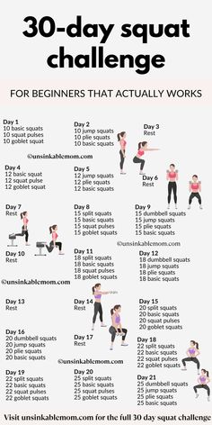 30-Day Squat Challenge Squat Challenge For Beginners, Squat And Ab Challenge, How To Do Squats, Full Body Workout Challenge, Glute Challenge, Effective Workout Plan, 30 Day Squat, Plie Squats, 30 Day Squat Challenge