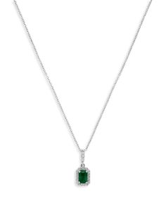 A vintage-inspired pendant necklace with an emerald and diamonds in 14K white gold. Emerald Necklace, Exclusive Jewelry, Cute Necklace, Diamond Pendant Necklace, Emerald Diamond, Diamond Pendant, Jewelry Box, Vintage Inspired, Emerald