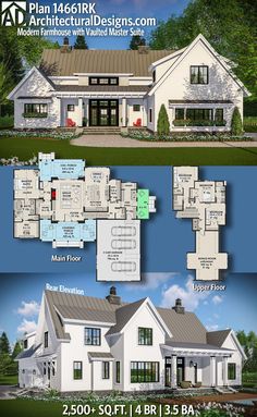 two story house plans with open floor plan and large living area in the front yard