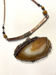 Agate Slice Wire Wrapped Necklace Bib Necklace Plaque - Etsy Luxury Wire Wrapped Agate Necklace, Link Art, Wrapped Necklace, Bib Necklaces, Agate Slice, Wire Wrapped Necklace, Agate Necklace, Copper And Brass, Bib Necklace