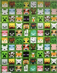 an image of pixel art with many different faces on it, including cats and dogs