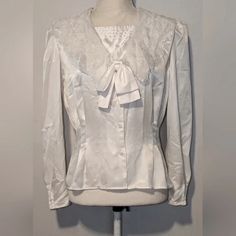 Woodward | Tops | Womens Woodward Petite Collection White Blouse Sz Nwot | Poshmark Feminine Formal Button-up Blouse, Formal Feminine Blouse With Collar, Classic Fitted Wedding Blouse, Feminine Formal Tops With Buttons, White Formal Blouse With Button Closure, Long Sleeve Blouse With Button Closure For Wedding, Fitted Vintage White Top, Feminine Semi-formal Button-up Tops, Feminine Formal Shirt With Buttons