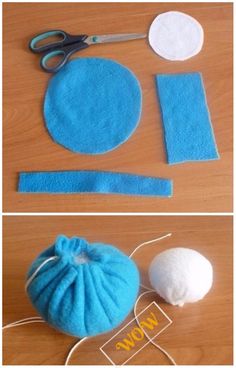 two pictures showing how to make a felt pumpkin