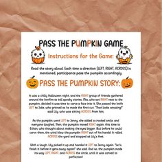 a page from the pumpkin game with instructions on how to use it for halloween activities