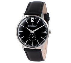 Take it back and make it new with this men's retro-style black strap watch. From Peugeot. Retro Black Analog Watch, Retro Black Analog Watches, Black Retro Analog Watch, Retro Black Analog Watch Accessories, Business Watch Accessories With Black Band, Retro Black Watch Accessories For Formal Occasions, Men's Retro Style, Take It Back, Jaeger Watch