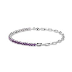 This beautiful bracelet is a perfect combination of classic and contemporary. Set in chic sterling silver, half of the bracelet is adorned with radiant amethysts, and the other half features a paperclip-link design. The 7.25-inch bracelet secures with a spring ring clasp. Elegant Purple Sterling Silver Bracelet, Elegant Adjustable Purple Chain Bracelet, Elegant Purple Sterling Silver Jubilee Bracelet, Purple Jubilee Tennis Bracelet, Paperclip Bracelet, Link Design, The Other Half, Other Half, Basic Style