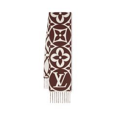 LOUIS VUITTON® - Lv Medallion Scarf - Brown Lv Scarves Louis Vuitton, Louisvuitton Scarf, Lv Scarf Silk, Scarf Louis Vuitton, Louis Vuitton Scarf Silk 90*180 Black And White, Long Fringes, Louis Vuitton Official, Windy Day, Signature Look