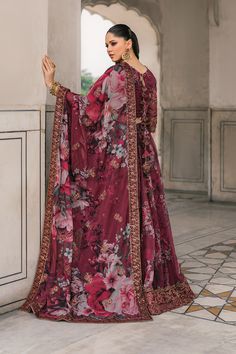 Lehanga Choli / Frock: Printed Chiffon Neckline: Embroidered Organza (1 Pc)Front & Back Lace: Embroidered Organza (5.90 M) Sleeves Lace: Embroidered Organza (0.85 M) Dupatta: Embroidered Printed Chiffon (2.5 M)Dupatta lace: Embroidered Organza 4Sides(7.5 M) Chiffon Dupatta With Floral Embroidery, Eid Floral Embroidery Chiffon Dupatta, Floral Embroidered Chiffon Dupatta, Bohemian Semi-stitched Organza Dupatta, Dupatta Lace, Red Floral Print V-neck Kaftan, Formal Wear Dresses, Embroidered Organza, Chiffon Collection