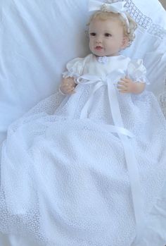 Christening/baptism/blessing gown. by Joysheartcreations on Etsy Lace First Communion Dress With Fitted Bodice, First Communion Dress With Lace Bodice In Organza, Fitted Organza First Communion Dress With Lace Bodice, White Lace Dress With Lace Bodice For Ceremonies, Lace Baptism Dress With Fitted Lace Bodice, First Communion Gown With Lace Sleeves, Ceremony Baptism Dress With Lace Trim And Fitted Bodice, Lace Gown With Lace Sleeves For Confirmation, White Lace Bodice Gown For Ceremony