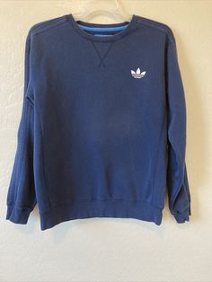 Adidas Casual Sweatshirt For Sports, Adidas Casual Sports Sweatshirt, Blue Crew Neck Athleisure Sweater, Adidas Sporty Sweatshirt For Fall, Adidas Sporty Fall Sweatshirt, Adidas Blue Winter Sweatshirt, Adidas Blue Sweatshirt For Winter, Adidas Blue Athleisure Sweatshirt, Blue Adidas Casual Sweatshirt