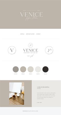 the website design for venice is shown in grey and white