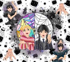 an image of people with umbrellas in the air and stars on the ground behind them