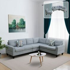 a living room scene with focus on the sectional sofa