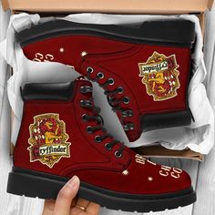 Harry Potter Gryffindor Timbs Boots Custom Shoes For Fan All of our Boots are custom-made to order and handcrafted to the highest quality standards. Add style and performance to your footwear collection with a pair of custom printed all-season boots! Features a vibrant double-sided print on water-resistant micro-suede material Eco-friendly and 100% Vegan Includes a removable memory foam insole pad for comfort and support. Constructed with high-quality rubber and steel shank outsole for traction Harry Potter Boots, Gryffindor Shoes, Harry Potter Converse, Timbs Boots, Harry Potter Stuff, Harry Potter Shoes, Custom Harry Potter, Игрушки Funko Pop, Harry Potter Accessories