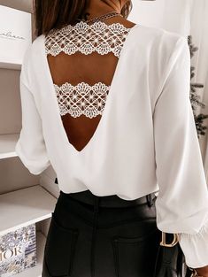 Chic Back V-SHollow Lace Stitching White Blouse





Size

Length

Bust

Sleeve





UNIT

CM

INCH

CM

INCH

CM

INCH





S

58

22.85

90

35.46

56

22.06





M

59

23.25

94

37.04

57

22.46





L

60

23.64

98

38.61

58

22.85





XL

61

24.03

102

40.19

59

23.25





2XL

62

24.43

106

41.76

60

23.64 Commuter Style, Dirndl Outfit, Barbie Mode, Bandeau Tops, Professional Goals, Backless Blouse, Cardigan Shirt, Casual Tops For Women, Work Clothes