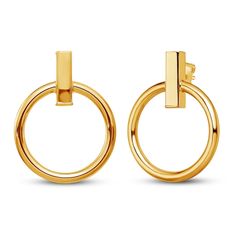 These circular dangle earrings will complete your look with unique appeal. Fashioned in 14K yellow gold with a polished finish for extra shine, these lightweight earrings secure with friction backs. Modern Hoop Earrings With Halo Design, Modern Round Halo Design Earrings, Modern Yellow Gold Earrings With Halo Design, Tarnish Resistant Yellow Gold Circle Earrings, Modern Drop Earrings With Halo Design, Modern Gold Open Circle Earrings, Modern Yellow Gold Jewelry With Halo Design, Modern Yellow Gold Open Circle Hoop Earrings, Yellow Gold Circular Earrings For Formal Occasions