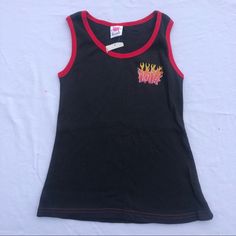 Brand New With Tags Y2k Black Tank Top For Streetwear, Y2k Black Tank Top For Concerts, Black 90s Style Tank Top, Trendy Red Tank Top For Streetwear, Red Fitted Tank Top For Streetwear, 90s Style Black Tops For Summer, Red Fitted Y2k Tank Top, 90s Style Top For Summer Night Out, Red Y2k Cotton Tank Top