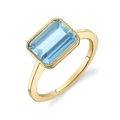 AQUAMARINE JULIA BIRTHSTONE RING | Starling Jewelry Starling Jewelry, Aqua Marine, Starling, Ring Sizer, Birthstone Ring, Ring Handmade, Bezel Setting, Emerald Cut, Aquamarine