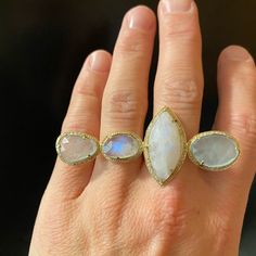 Jacquie Aiche Moonstone Knuckle Ring. Yellow Gold With Full Pave Diamonds. 4 Moonstones And Two Rings. Worn A Handful Of Times. Stunning Statement Piece. Dress Up Or Down. Jacquie Aiche Jewelry, Something Old Something New, Jacquie Aiche, Two Rings, Knuckle Ring, Knuckle Rings, Something Old, I Love Jewelry, Moon Stone