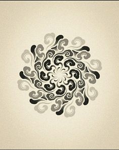 an abstract circular design with black and white swirls in the center on a beige background