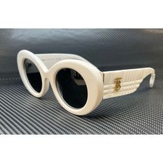 Brand New With Box, Cards, And Never Used! 100% Authentic! Trendy White Round Frame Sunglasses, White Round Frame Sunglasses With Gradient Lenses, Modern White Round Frame Sunglasses, White Uv Protection Round Frame Sunglasses, Classic White Round Frame Sunglasses, Burberry Sunglasses Women, Transparent Sunglasses, Burberry Glasses, Grey Sunglasses