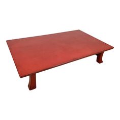 a red wooden table with two legs on white background for use as a coffee table