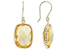 18.00ctw Rectangular Cushion Citrine 14K Yellow Gold Dangle Earrings. Measures Approximately 1.21"L x 0.47"W. Fishhook Backings. Gold Cushion Cut Earrings For Formal Occasions, Yellow Briolette Earrings For Formal Occasions, Elegant Yellow Faceted Earrings, Yellow Faceted Earrings For Formal Occasions, Formal Yellow Faceted Earrings, Rectangular Cushion, Gold Dangle Earrings, Yellow Citrine, Gold Earrings Dangle