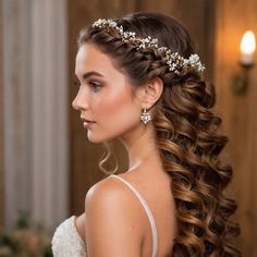 a woman with long hair wearing a wedding hairstyle