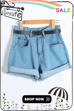 High Waist A Line Denim Shorts Summer Streetwear Shorts With Belt Loops, Casual High-waisted Jean Shorts With Belt Loops, Trendy Summer Jean Shorts With Belt Loops, Casual Shorts With Belt Loops For Spring, Casual Spring Shorts With Belt Loops, Summer High Waist Jeans With Belt Loops, High Waist Jeans With Belt Loops For Summer, Casual Cutoff Jean Shorts With Belt Loops, Summer Denim Jean Shorts With Belt Loops