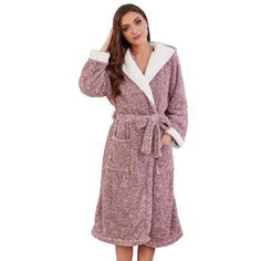 PRICES MAY VARY. ❤️【Skin-friendly Fabric】: Wrap yourself in luxury with our fleece women's robe. Made from polyester coral fleece, it offers a soft, cozy feel and a stylish dual-color effect. Perfect for fall and winter, it keeps you warm even on the coldest days. Experience ultimate comfort and warmth with our fuzzy robe. ❤️【Hooded & color clashing design】: Introducing our hooded bathrobe, featuring a blend of colors at the collar and cuffs. Its gentle yet impactful design strikes the perfect b Fuzzy Bathrobe, Fuzzy Robe, Hooded Bathrobe, Winter Loungewear, Soft Robes, Hooded Robe, Women's Robe, Color Effect, Collar And Cuff