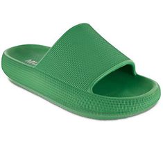 Head off to the pool or beach in style with these casual slides that bring a good dose of comfort to your steps. From MIA Shoes. Beach Slippers With Textured Sole And Slip-on Fit, Casual Non-slip Open Toe Platform Slippers, Trendy Slip-on Platform Slippers For Vacation, Green Casual Eva Slippers, Comfortable Synthetic Platform Slippers With Rubber Sole, Casual Slip-on Flip Flops For Vacation, Comfortable Platform Slippers With Rubber Sole, Non-slip Slide Slippers For Spring, Green Casual Synthetic Platform Slippers