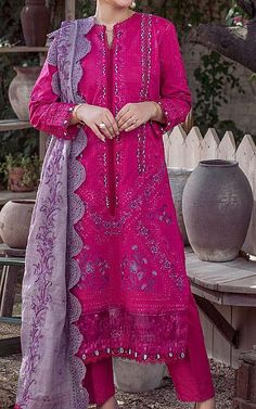 Marjjan Hot Pink Lawn Suit | Pakistani Lawn Suits Farida Hasan, Exclusive Gowns, Suits Online Shopping, Pakistani Lawn Suits, Salwar Kamiz, Chiffon Collection, Casual Wedding Dress, Lawn Suits, Stylish Dresses For Girls