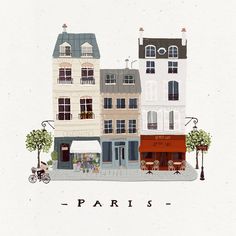 an illustration of some buildings with bicycles parked in front of them and the words paris written below it