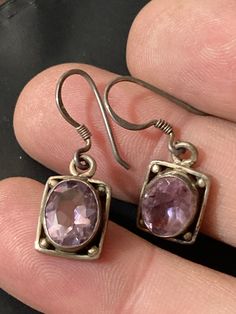 Cut Amethyst gem stone stamped 925 silver drop retro earrings vintage antique style gem set 2.5cm  Weighs 3.8 grams Uniform Clothes, Retro Earrings, Gem Earrings, Retro Earring, Amethyst Gem, Antique Earrings, Gem Stone, Earrings Vintage, Amethyst Gemstone