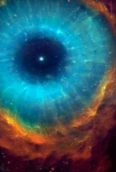 an eyeball is shown in the center of space