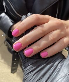 March Pink Nails, Bubblegum Pink Gel Nails, Bubble Gum Pink Gel Nails, Pink Gel Manicure Ideas, Super Short Pink Nails, Spring Nail Colors 2024 Pink, Solid Gel Nail Color Ideas Summer Short, Bright Pink Short Nails, Hot Pink Shellac Nails