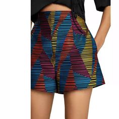 Bcbgmaxazria Womens Black High Waist Geometric Stripe Shorts Guaranteed Authentic. Price: $158.00 New With Tags Never Worn Size 6 Chic Summer Bottoms With Geometric Pattern, Multicolor Short Bottoms For Party, Chic Multicolor Fitted Shorts, Multicolor Bottoms For Summer Night Out, Multicolor Bottoms For Night Out In Summer, Chic Multicolor Bottoms, Multicolor Bottoms With Geometric Pattern For Summer, High Waisted Dress, Culotte Shorts