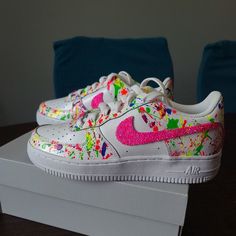 Take your streetwear game to the next level with our Splatter&Rhinestones Custom Air Force 1! The vibrant colors and rhinestone accents give them a unique, daring look no one will forget. Express yourself in style and stand out from the crowd. 🔥 !!! 🔥 100% genuine, Brand New. 👟 Custom sneakers. 💫 Every pair is hand-made to order. ✨ Best quality waterproof and scratch-proof paints used. ✨ 1000+ satisfied customers across various platforms. 🌎Free worldwide shipping,shipping within 5-12 ... Glitter Sneakers For Spring Streetwear, Spring Glitter Sneakers For Streetwear, Casual Sneakers With Rhinestones For Streetwear, Casual Pink Sneakers With Rhinestones, Pe Fits, Colorful Trendy Sneakers For Streetwear, Sporty Streetwear Sneakers With Bling, Sporty Bling Sneakers For Streetwear, Sporty Custom Sneakers With Paint Splatter