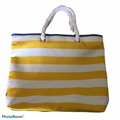 New Without Tags Yellow, White Blue Striped Bag By Clinique 17”X14”X4” Smoke Free Home Inventory #243 Casual Yellow Shoulder Bag For Beach Season, Casual Yellow Beach Shoulder Bag, Casual Yellow Shoulder Beach Bag, Large Capacity Yellow Summer Shoulder Bag, Yellow Large Capacity Shoulder Bag For Vacation, Yellow Large Capacity Beach Bag For Shopping, Casual Yellow Beach Bag For Shopping, Casual Yellow Shoulder Bag For Beach, Casual Yellow Bag For Vacation