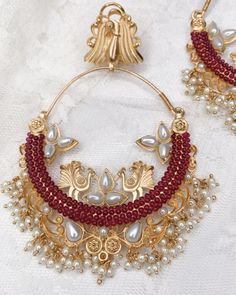 Hoop/bali in gold polish Traditional Festive Beaded Earrings With Pearl Drop, Traditional Festive Beaded Pearl Drop Earrings, Gold Beaded Earrings For Festivals And Parties, Gold Beaded Earrings For Party And Festivals, Traditional Hoop Earrings With Pearl Drop, Traditional Gold Beaded Earrings For Party, Red Chandbali Hoop Earrings With Latkans, Traditional Red Hoop Earrings For Celebration, Traditional Gold Beaded Wedding Earrings