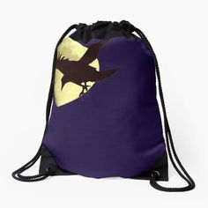 a drawsack bag with a bird flying in front of the moon on purple background