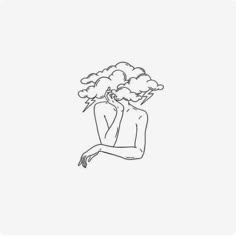 a black and white line drawing of a woman with her hair blowing in the wind