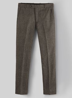 A classic design with a modern silhouette, our Tweed pants are a must-have for every modern gentleman. Crafted from wool, the unique tweed fabric characterized by its herringbone weave structure that is famous for its warmth and durability makes these pair of pants an ideal transitional choice for business or formal events. Combine it with a matching waistcoat and jacket, blue shirt, a patterned tie and polished brogue shoes.   Look Includes  Vintage Dark Brown Herringbone Tweed  Cross Pocket  Flat Front  Two Welted Back Pockets on Trousers   You can change the look by changing the options listed below.   Lining: Viscose; Dry Clean. Classic Tweed Bottoms For Fall, Classic Tailored Tweed Bottoms, Tailored Classic Tweed Bottoms, Classic Tweed Business Pants, Classic Fitted Tweed Bottoms, Classic Tweed Pants For Business Casual, Business Casual Tweed Bottoms With Welt Pockets, Classic Pants With Herringbone Pattern For Tailoring, Formal Tweed Pants With Herringbone Pattern