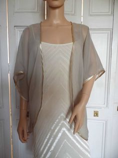 Beige chiffon by ElizabethMerlin on Etsy Wedding Silk Wrap Kimono, Elegant Open Front Kimono For Wedding, Elegant Open Front Summer Shrug, Elegant Summer Wedding Kimono, Cream Silk Kimono For Wedding, Elegant White Party Kimono, Elegant Cream Kimono With Kimono Sleeves, Fitted Evening Kimono For Summer, Elegant Beige Kimono For Wedding