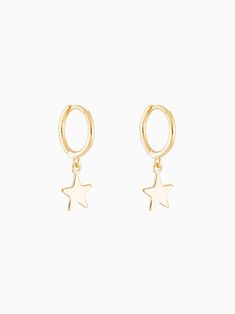 Dainty Hoop Earrings With Star Charm, Dainty Star-shaped Hoop Earrings For Everyday, Star-shaped Tarnish Resistant Hoop Earrings For Everyday, Minimalist Star-shaped Hoop Earrings, Minimalist Star Shaped Hoop Earrings, Minimalist Gold Hoop Earrings With Star Charm, Minimalist Star-shaped Hoop Earrings For Pierced Ears, Everyday Dainty Huggie Earrings With Star Charm, Everyday Star-shaped Single Hoop Earring