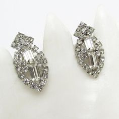 Vintage Rhinestone Earrings Clip Bridal Jewelry Costume Jewelry Earrings With Rhinestones For Wedding, Costume Jewelry Wedding Earrings With Rhinestones, Vintage Clip-on Crystal Earrings For Wedding, Vintage Crystal Clip-on Earrings For Wedding, Silver Costume Jewelry Clip-on Earrings For Wedding, Vintage Crystal Earrings With Sparkling Stones For Wedding, Vintage Sparkling Stone Wedding Earrings, Vintage Wedding Earrings With Sparkling Stones, Vintage Crystal Earrings For Anniversary