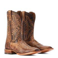 Brown Square Toe Boots, Ariat Mens Boots, Rocky Terrain, Rodeo Boots, Square Toe Cowboy Boots, Square Toe Western Boots, Roper Boots, Dry Creek, Double Stitch