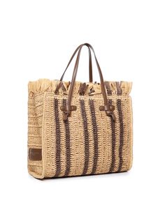 Beige, caffe Marcella Shopping Bag from Gianni Chiarini -Made of straw effect material with a handmade crochet effect -Jacquard bands and fringes of different lengths -Equipped with iconic handles with knot -Magnet closure -Measurements: 38 x 31 x 16 cm -Colour: Beige, Caffe-100% Raffia Luxury Brown Crochet Beach Bag, Luxury Handwoven Crochet Bag For Beach, Luxury Brown Crochet Bag For Vacation, Luxury Brown Woven Crochet Bag, Luxury Brown Crochet Bag, Luxury Brown Crochet Woven Bag, Brown Fringe Straw Bag For Travel, Vacation Brown Straw Bag With Fringe, Brown Fringe Tote Straw Bag