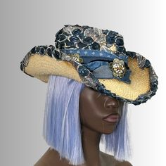 Straw Hat Crafts, Denim Hats, Denim Cowboy, Stylish Womens Hats, Urban Cowgirl, Cowgirl Outfit, Womens Hats, Outlaw Country, Crocheted Hats