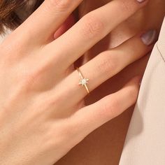 14k Solid Gold Starburst Ring Ring Details  ❥ Gold KT: 14k Solid Gold  ❥ Gold Color Options: White Gold, Yellow Gold, Rose Gold  ❥ Band Width: 1.05 mm  ❥ Top Width:8.50 mm  ❥ Thickness: 1.30 mm  ❥ Gemstone: AAA Grade White Cubic Zirconia  ❥ Ready to Ship 4-7 Business Days Customization is Available on This Design!  We are happy to accommodate any customization requests, ensuring that your ring truly reflects your unique taste. With our vast range of options, including Rose Gold, Yellow Gold, and Fine Jewelry Star-shaped Ring With Single Diamond, Promise Jewelry With Star Shape And Diamond Accents, Elegant Star-shaped Midi Rings As Gift, Diamond White Star Shaped Ring Gift, Star-shaped Diamond Ring For Gift, Star-shaped Diamond Ring With Vvs Clarity, Dainty Star-shaped Rings For Anniversary, Dainty Star-shaped Anniversary Rings, Minimalist Star Shaped Diamond Jewelry